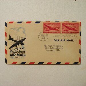 Air mail envelope and stamps dated 9-25-1946 with 2-Extremely nic c5 cent stamps